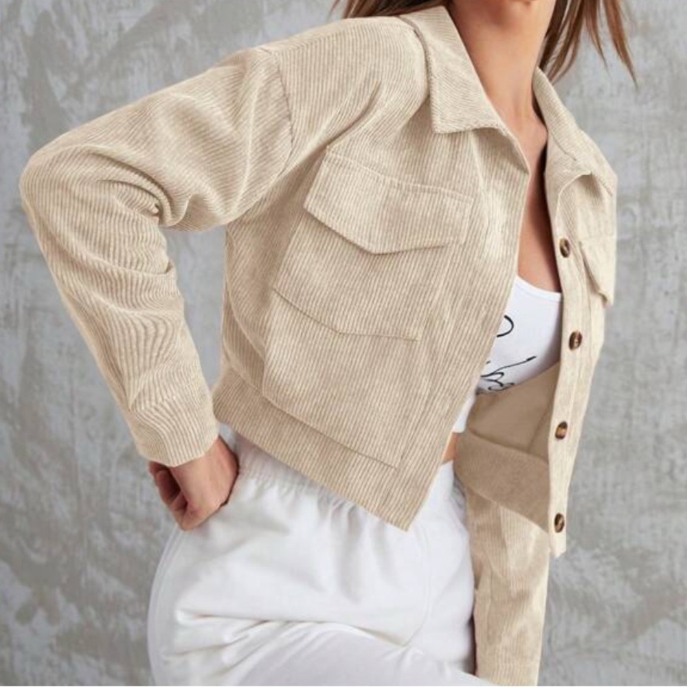 SHEIN Women's Beige Corduroy Jacket cropped size L